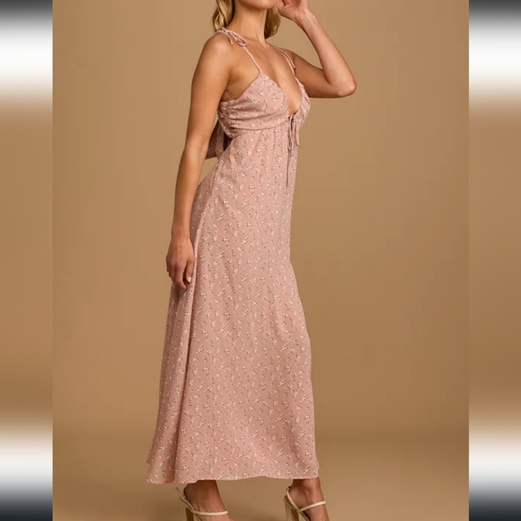 Times We Had Blush Floral Tie Back Maxi Dress SZ.L Pink NWT Lulus - Picture 4 of 11